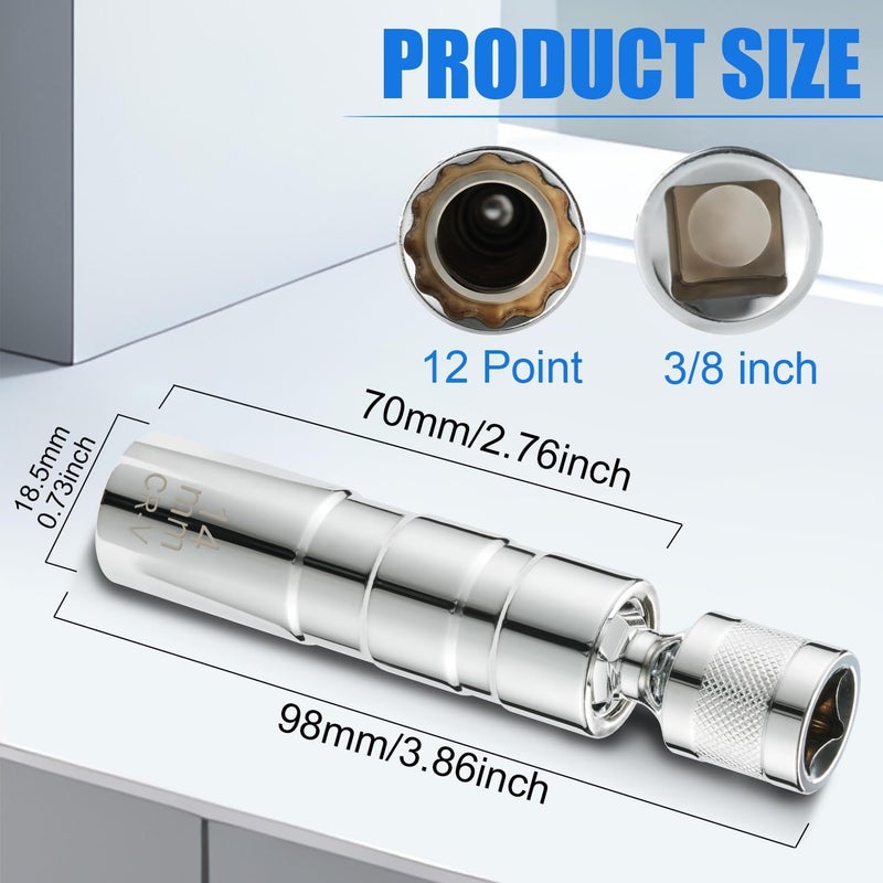 BJSIA 14mm Swivel Magnetic Spark Plug Socket Set, 3/8 Inch Drive Thin Wall Socket, 12-Point Design Compatible with Most Cars, Mirror Short - Image 3